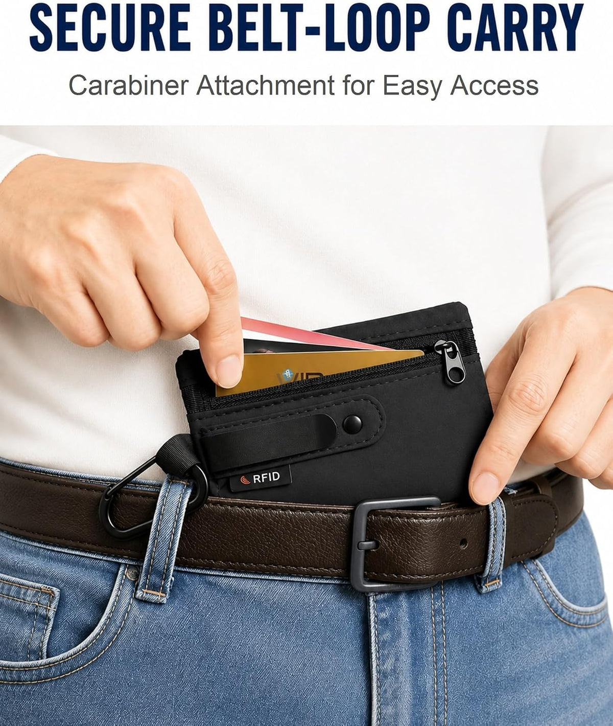 Hidden Clip Stash Travel Belt Wallet for Credit Cards & Cash, RFID Blocking
