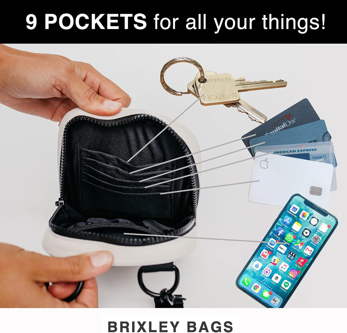 Brixley Crossbody Bag Sling Purse for Women Men Girls Travel, Multi Position Fanny Back Pack (Clear)