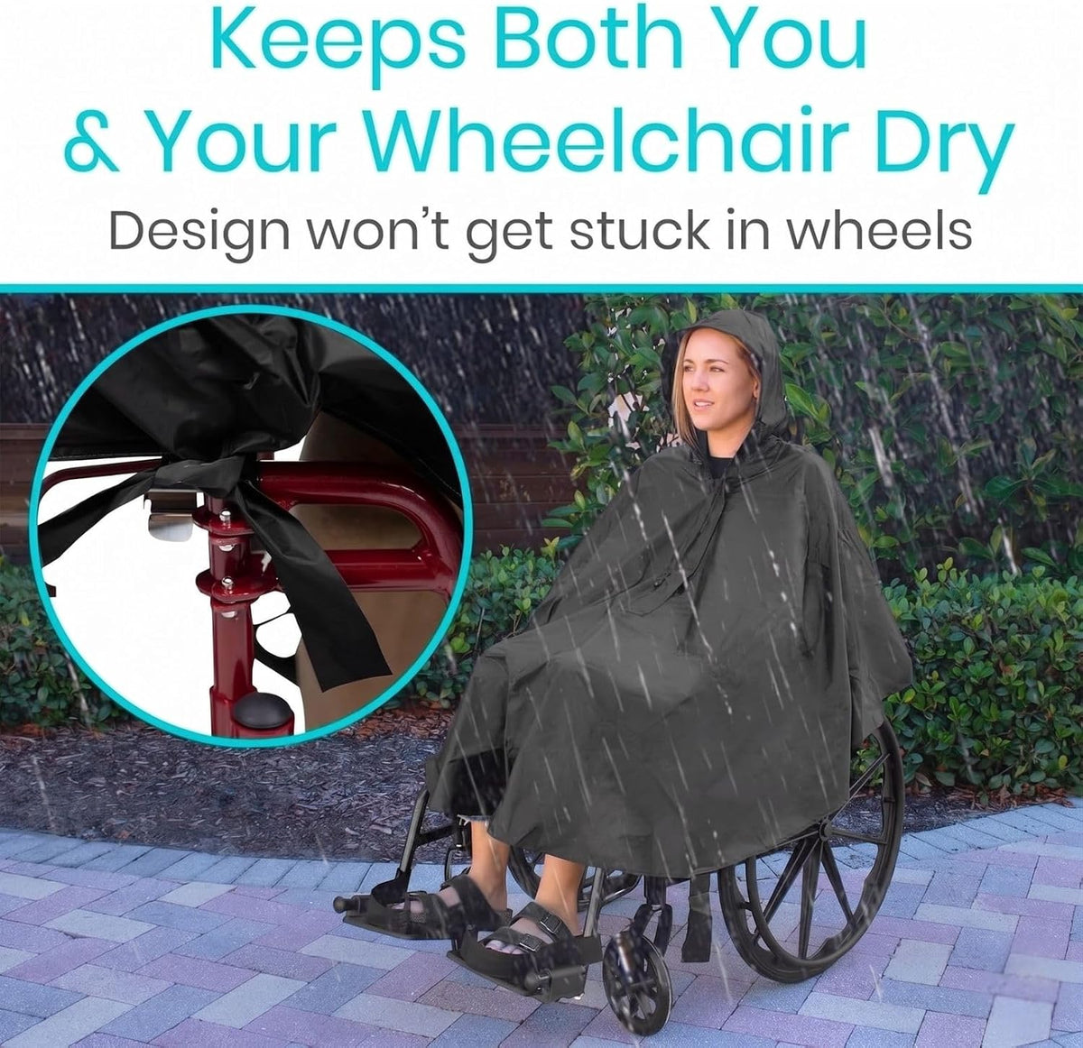 Vive Wheelchair Poncho - Lightweight, Breathable and Waterproof Raincoat - Reusable and Packable Cape With Hood- Men, Women
