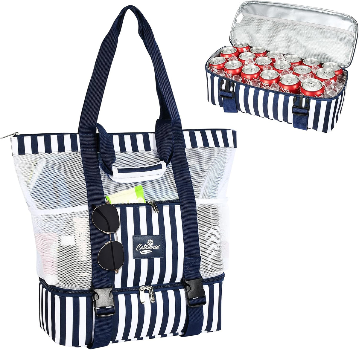 Catalonia Large Beach Tote Bag with Cooler Bag, Mesh Carryall for Women