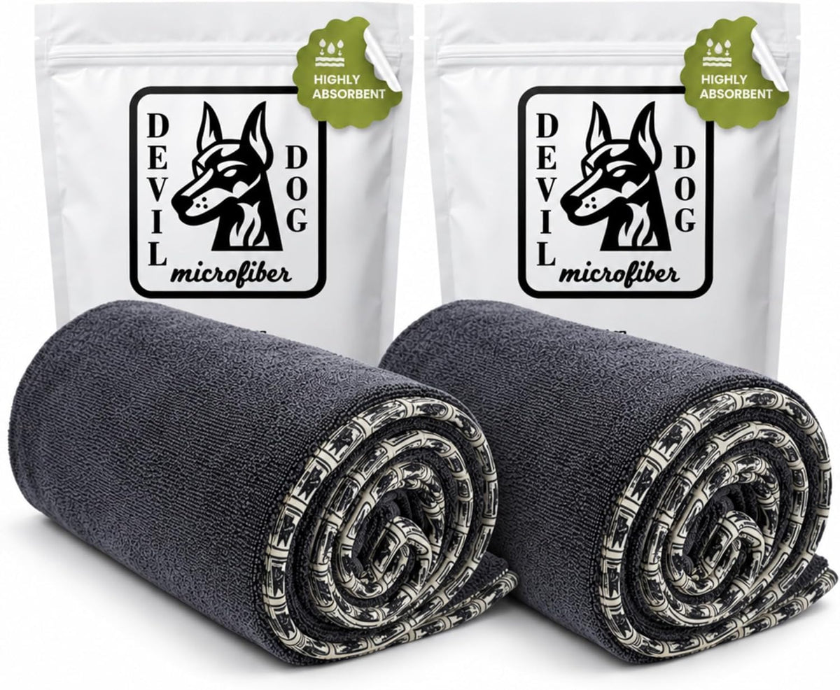 Premium Twisted Loop Drying Towels for Drying Dogs Small 16" x 24" Super Absorbent Microfiber Dog Bath Towel – Quick Dry, Soft – 1200 GSM Gray for Pets, Beach, Camping & Travel (Pack of 2)