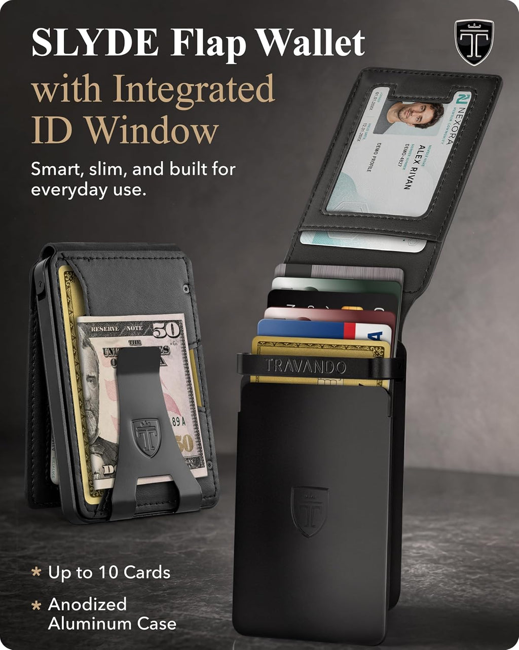 SLYDE Pop Up Wallet with Money Clip - RFID Safe Card Holder for 10 Cards