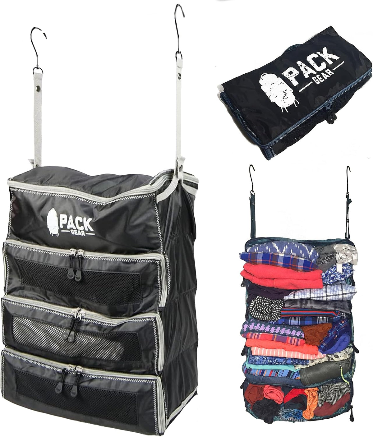 Pack Gear Medium Hanging Carry-On Organizer with Mesh Windows, Black