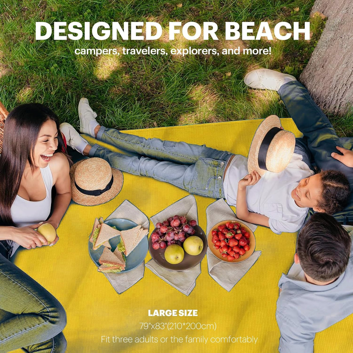 Beach Blanket Sandproof Waterproof, Beach Essentials Extra Large Beach Mat, 79" x 55" Oversized Durable Outdoor Picnic Mat Storage Bag for 1-4 Adults, Beach Accessories for Travel, Camping, Hiking