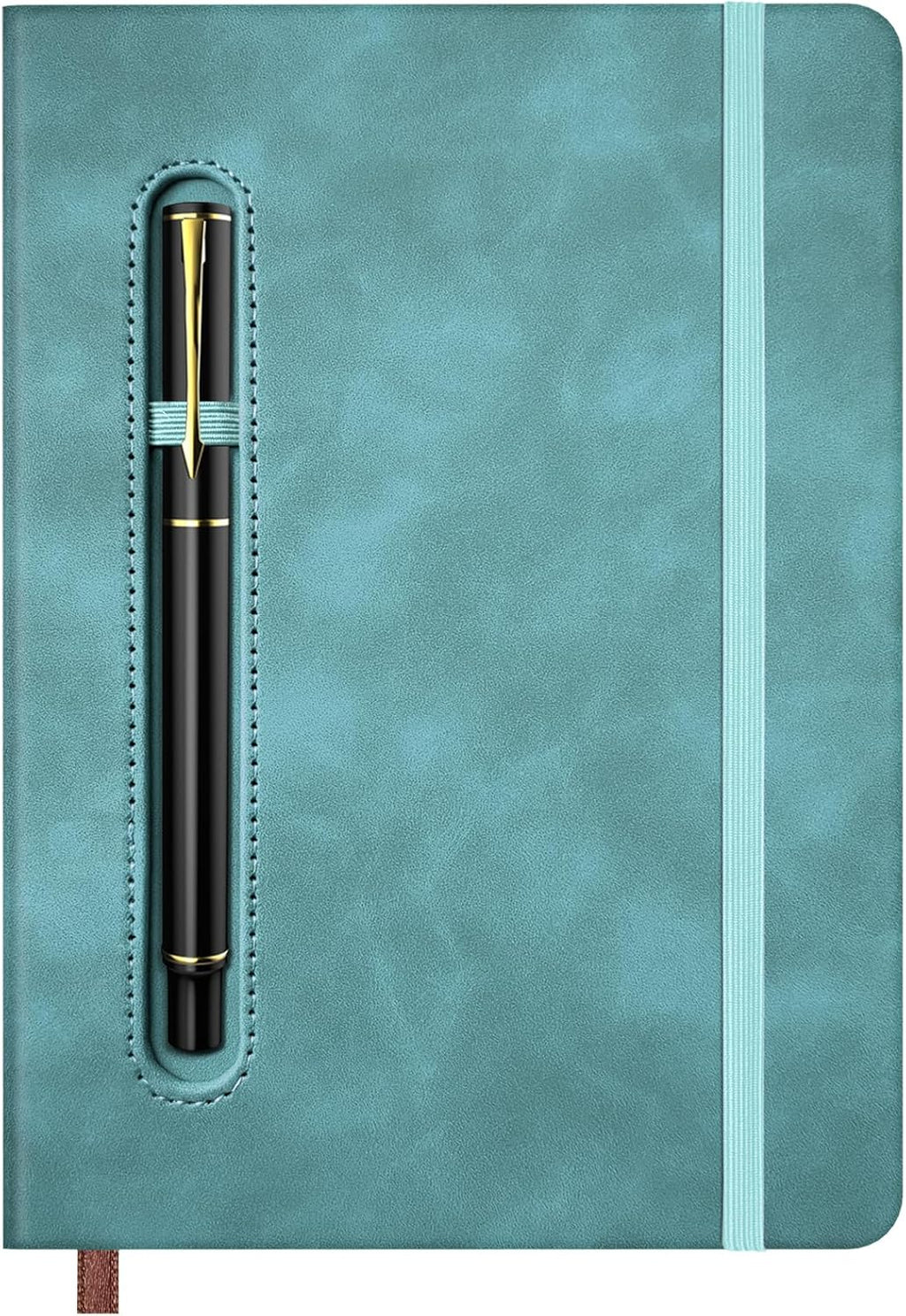 A5 Leather Notebook with Pen and Pen Holder, 224 Pages 100 GSM Thick Lined Paper Hardcover Journal for Men Women, College Ruled Daily Diary for Work Business School Travel - Light Blue