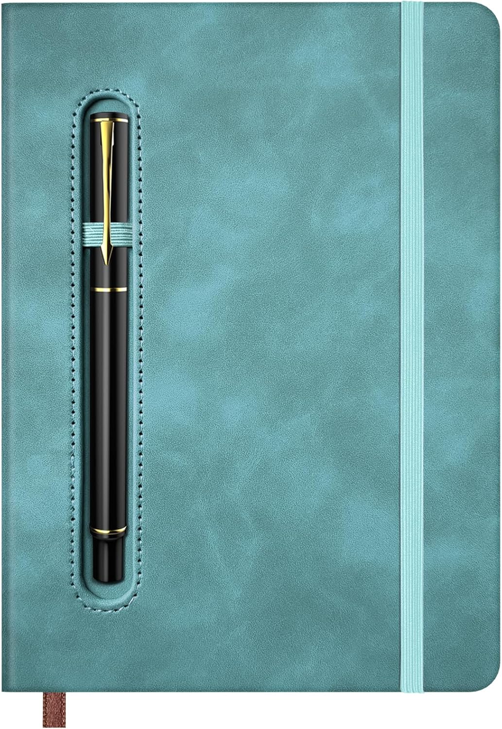A5 Leather Notebook with Pen and Pen Holder, 224 Pages 100 GSM Thick Lined Paper Hardcover Journal for Men Women, College Ruled Daily Diary for Work Business School Travel - Light Blue
