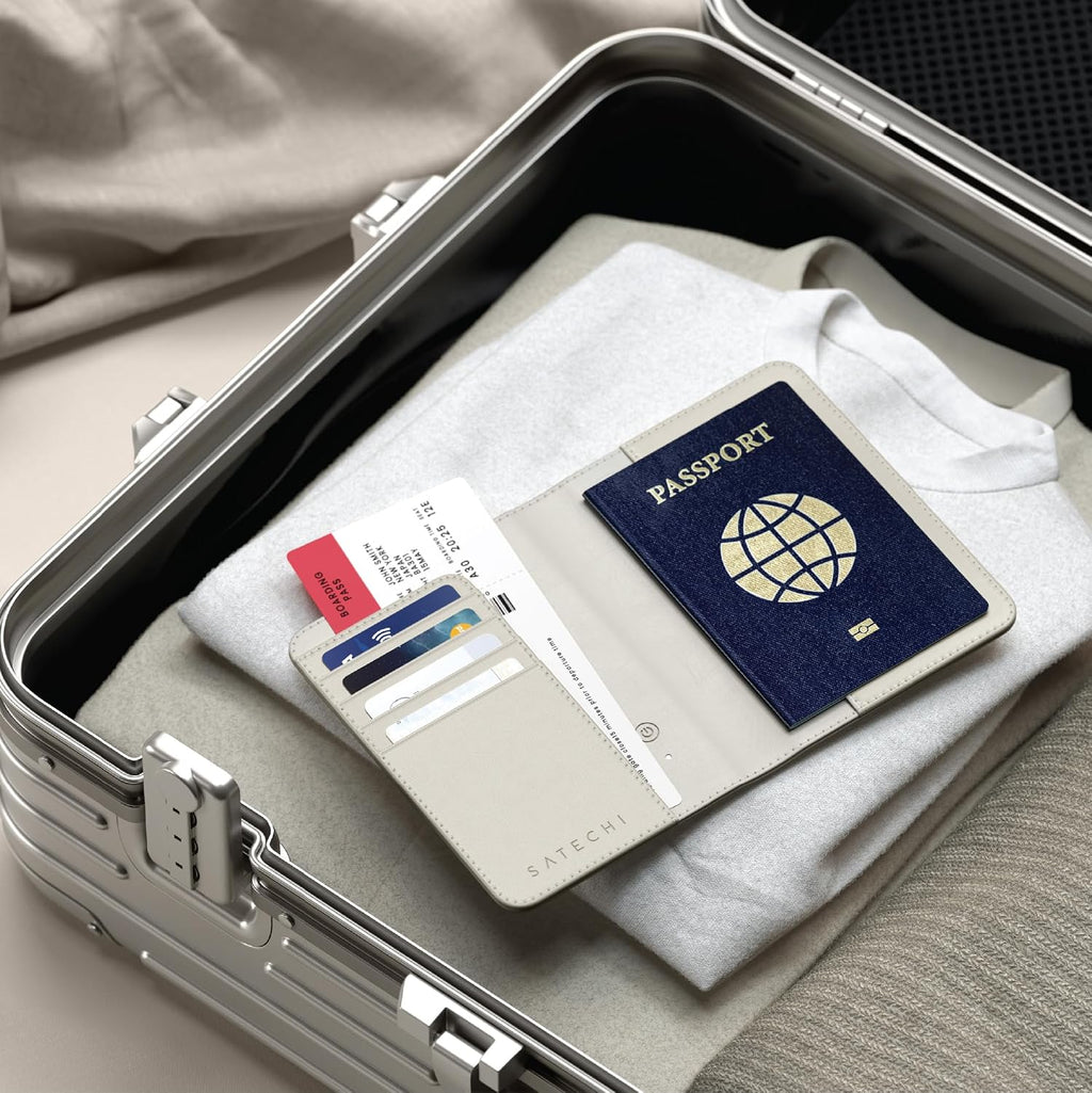 Satechi Passport Holder with Find My Tracking, 4-Slot Card Wallet, Sand