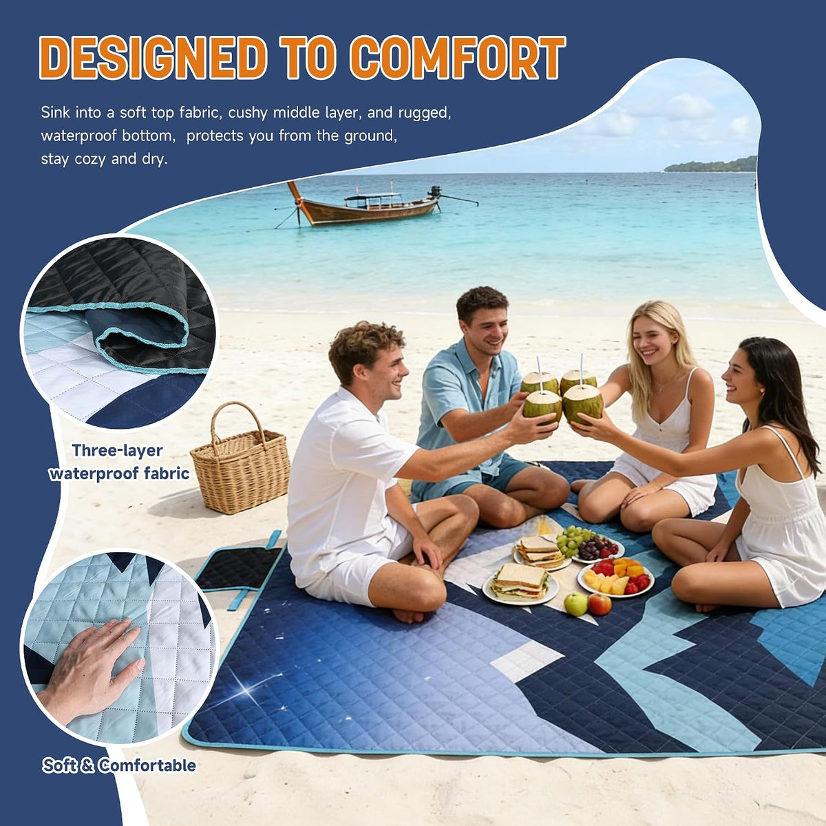 Catalonia Waterproof Picnic Blanket, Extra Large 70 x 80 Inch Outdoor Mat