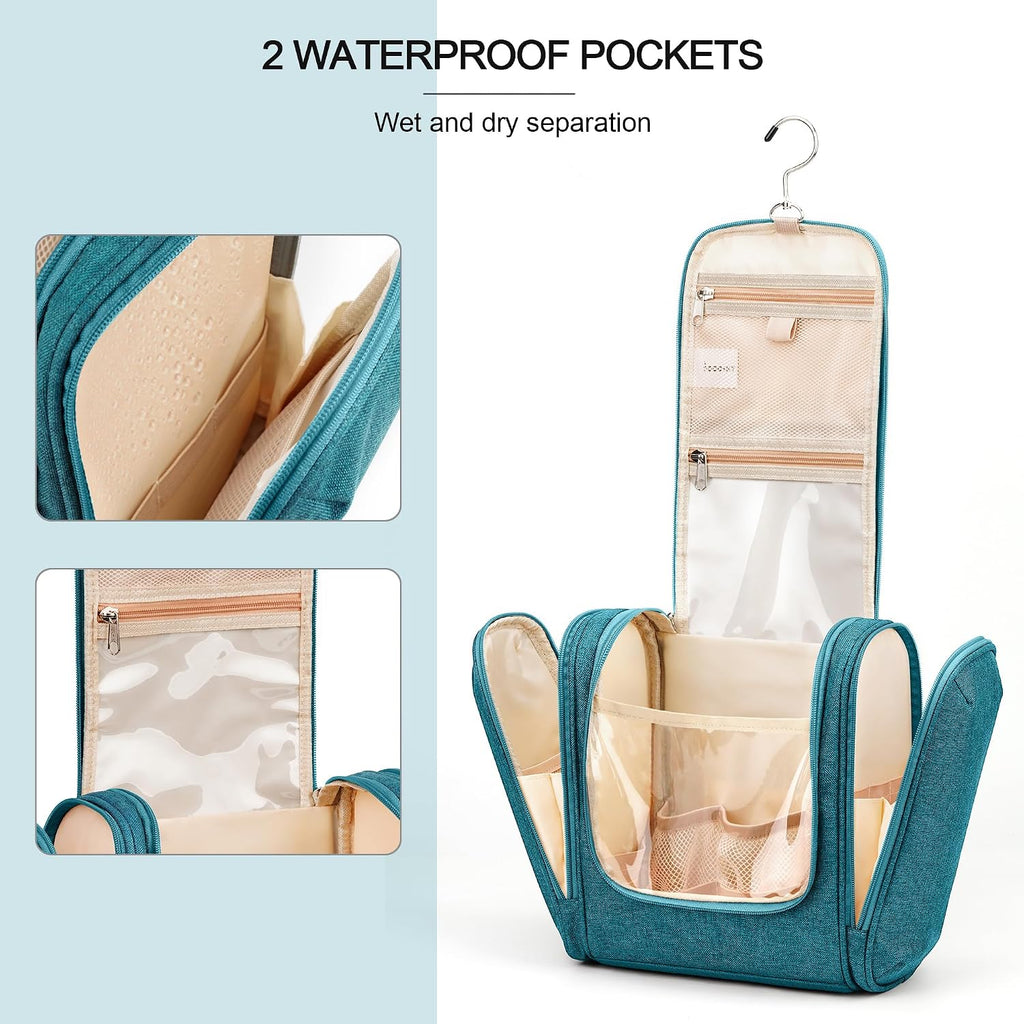 Travel Hanging Toiletry Bag for Women and Men, 6 Organizer Compartments, Holds Full Size Bottles, Extra Large Cosmetic Accessories, Makeup essentials, Bathroom Water-resistant Toiletries Bag, Blue