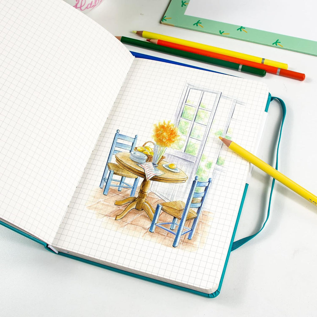 STATIONERY ISLAND Graph Paper Notebook, A5 Hardcover Grid Notebook with 120gsm Thick Paper, 180 Pages Square Grid Journal, Teal