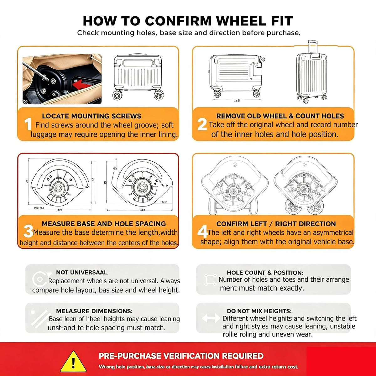 1 Pair Suitcase Luggage Wheel Replacement, 4-Hole Mounting 360° Rotating Swivel Casters Replacement for Suitcases Trolleys Repair Kit