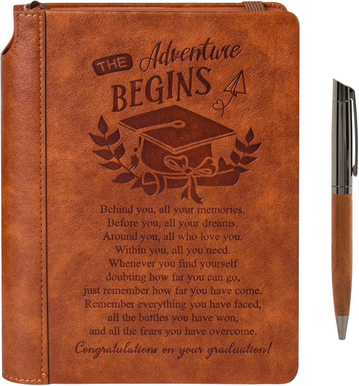 Cool Meaningful Graduation Gifts Leather Journal For Her And Him With Pen,Graduation Notebook For Travel, Work, School, Note Taking, College Ruled,288 Lined Pages 100gsm Paper（Grad Journal）