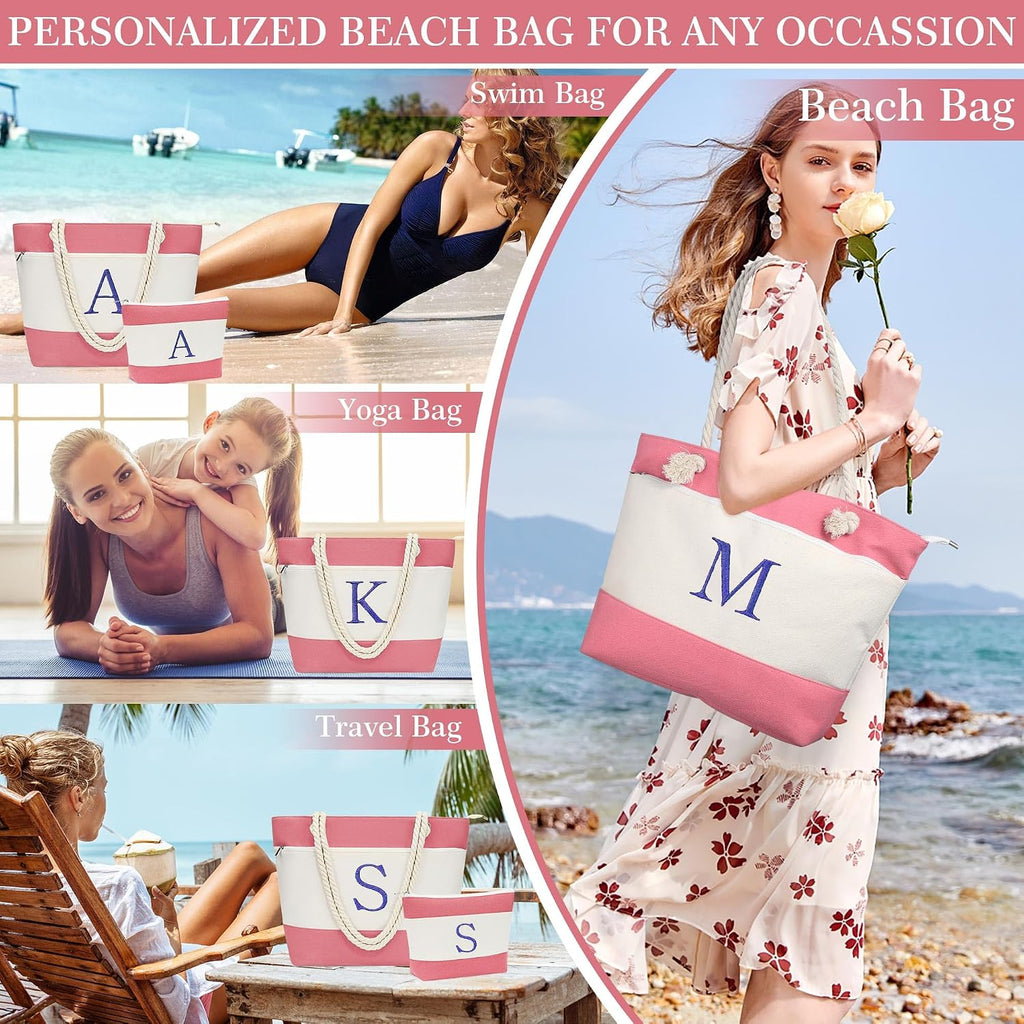 YOOLIFE Birthday Gifts for Women, Initial Canvas Beach Tote Bags for Women