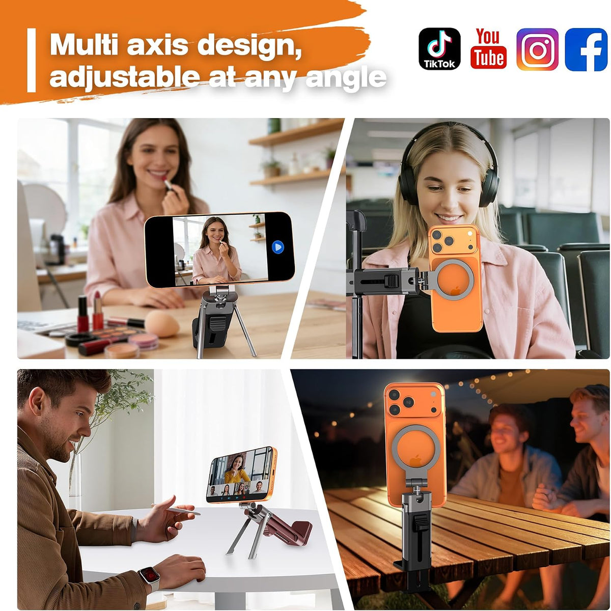 Travel Phone Holder for Airplane, 2-in-1 Clip & Magnetic Tripod Mount