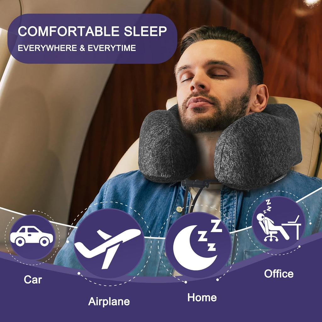 napfun Neck Pillow for Travel, Memory Foam Airplane Pillow, Full Grey
