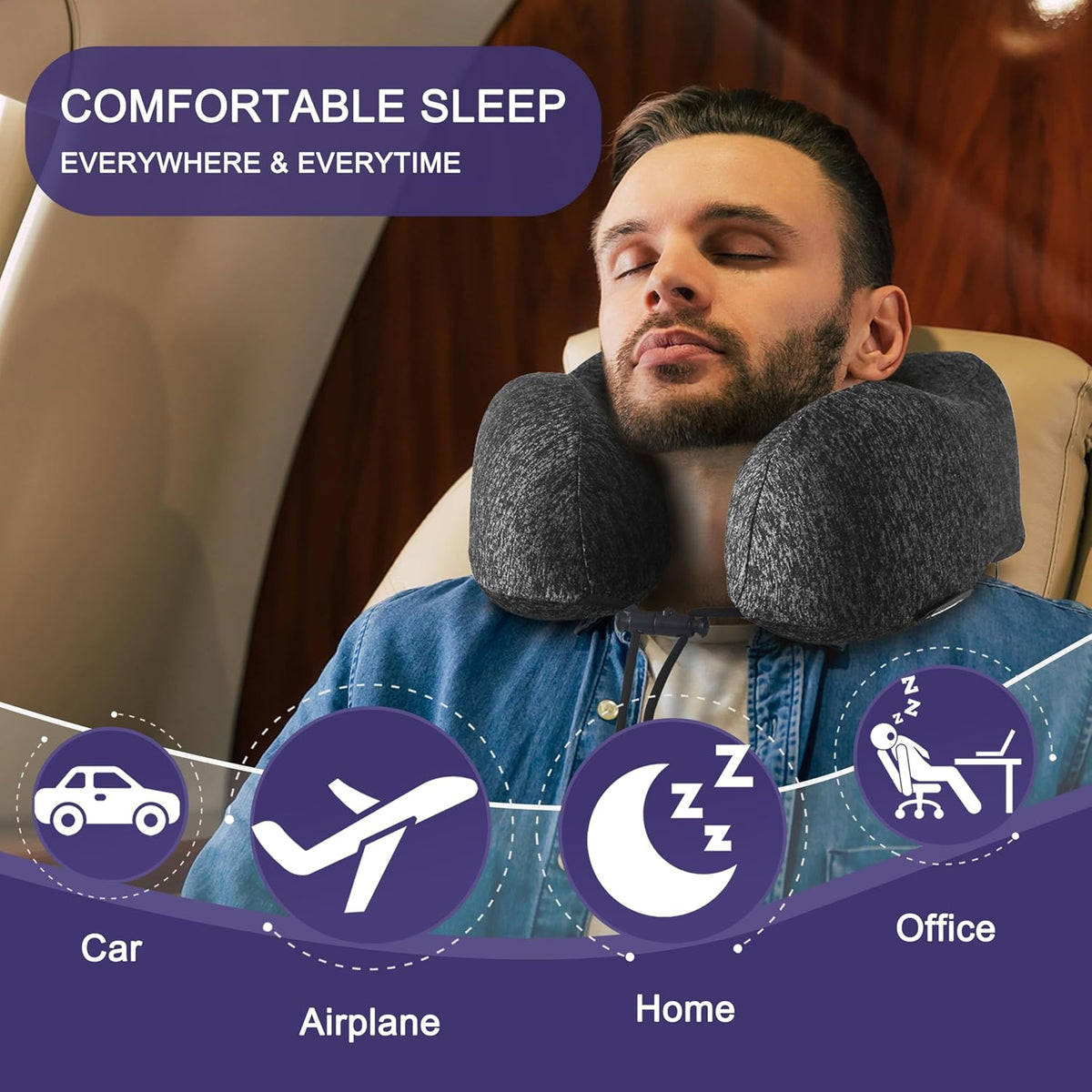 napfun Neck Pillow for Travel, Memory Foam Airplane Pillow, Full Grey