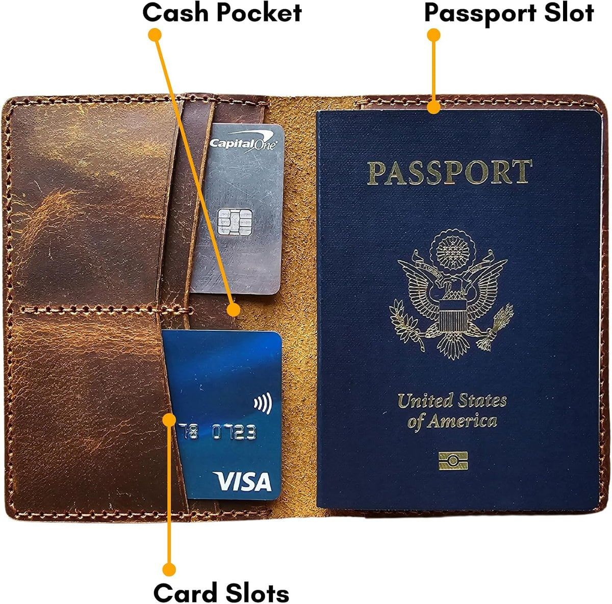 Leather Passport Holder for Men and Women - Handmade Vintage Travel Wallet - Mens Passport Case with Card Organizer - Genuine Leather Passport Cover - 4 Card Slots (Style B)