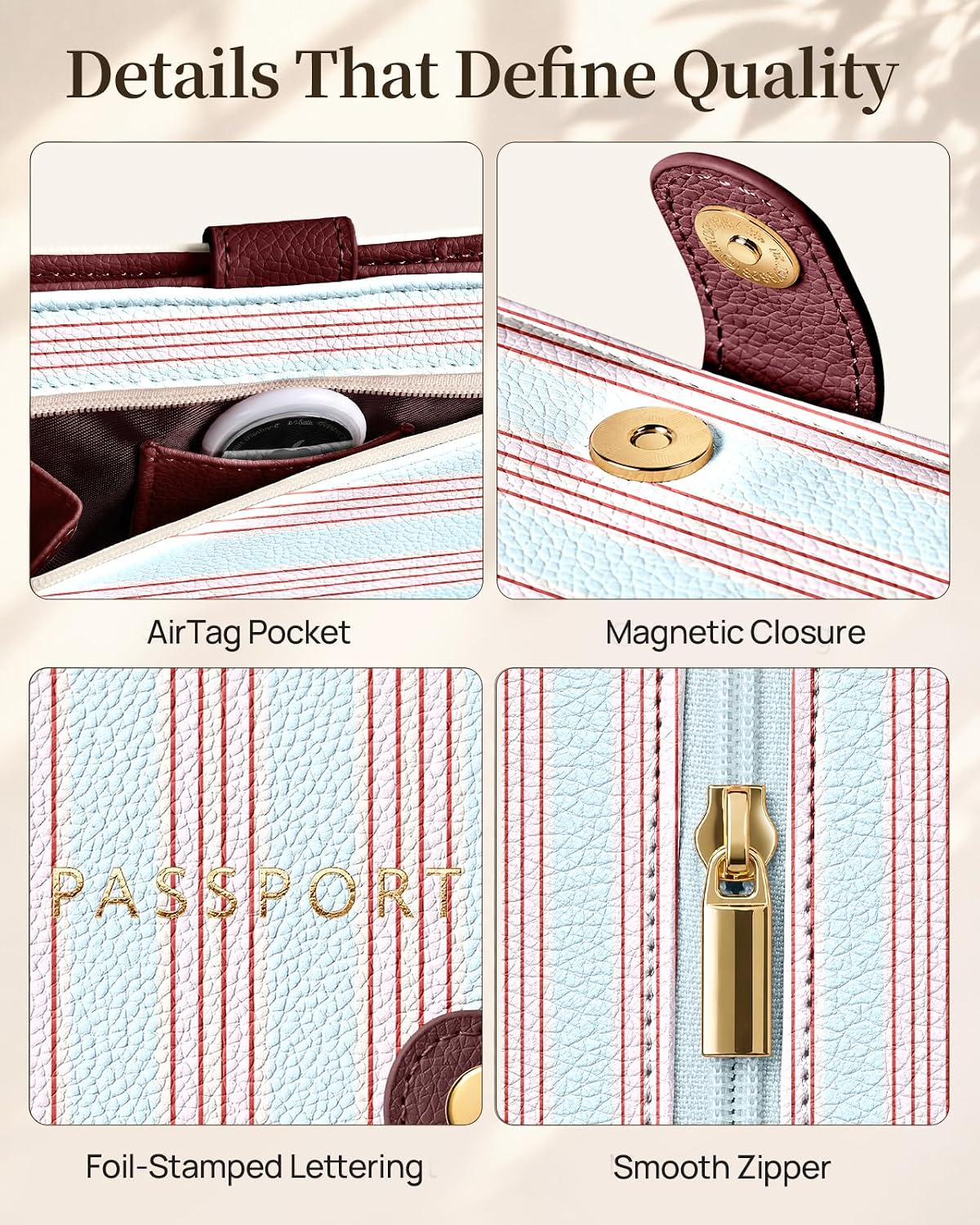 Slohif RFID Passport Holder for Travel with Airtag Hidden Slot Blue Stripe