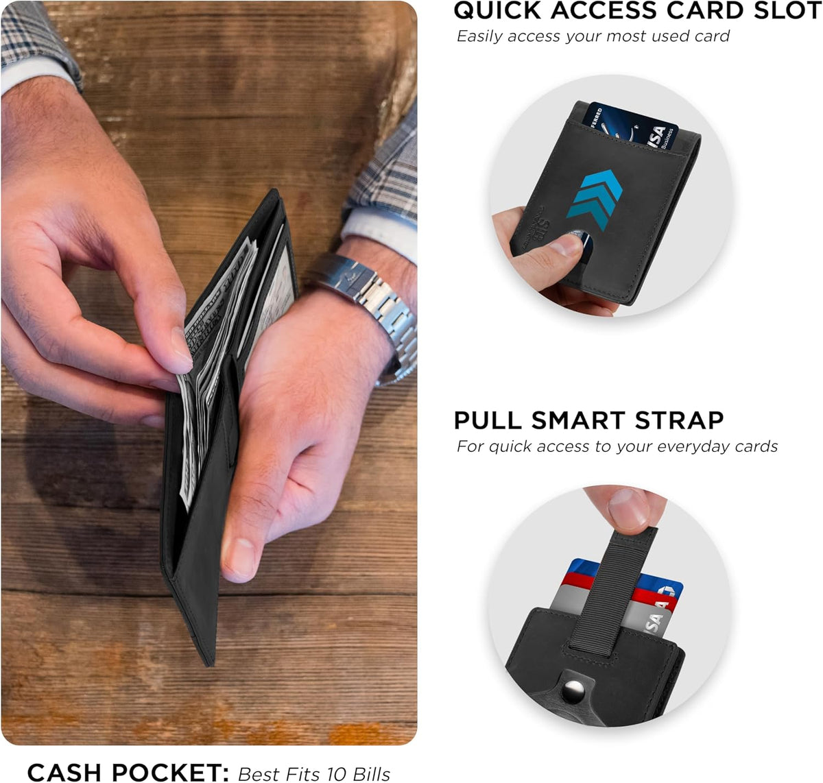 SERMAN BRANDS RFID Blocking Slim Bifold Genuine Leather Thin Minimalist Front Pocket Wallets for Men Billfold Wallet Men Gift