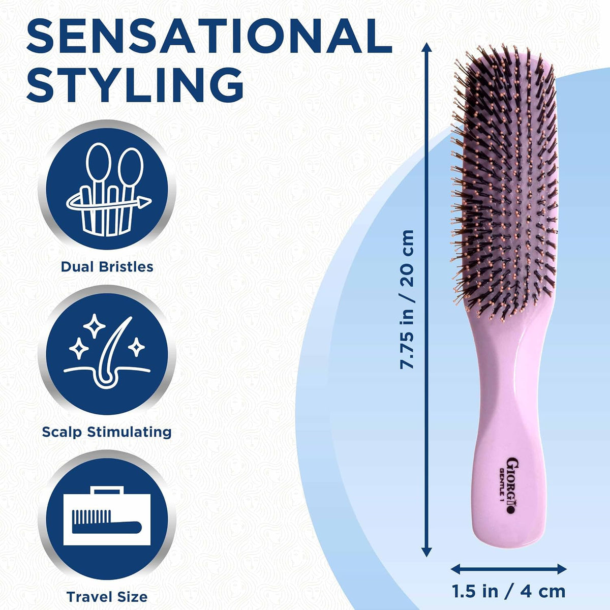 Giorgio Gentle Detangler Hair Brush for Men - Dual Length Bristles for Thick and Fine Hair, Scalp Massager, Travel-Friendly for All Hair Types & Textures, Wet or Dry Use