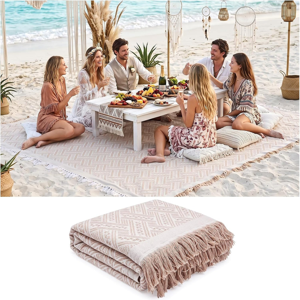 Extra Large Boho Beach Mat Picnic Outdoor Blanket Woven Giant Towel Family Trip Summer Essentials Vacation Must Have Travel Accessories Lake Day Necessities Stuff Thing Need Gear Gift Item Gadget 2026