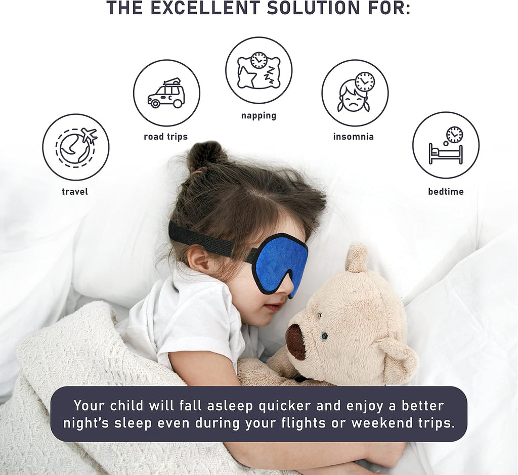 3D Sleep Mask for Kids, Light Block Sleeping Blindfold Memory Foam Contoured Eye Mask for Sleep, Adjustable Strap Eye Cover and Travel Sleep Mask for Boys Girls, Dark Blue