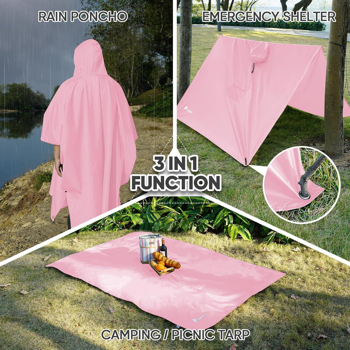 PTEROMY Hooded Rain Poncho for Adults, Reusable Waterproof Raincoat