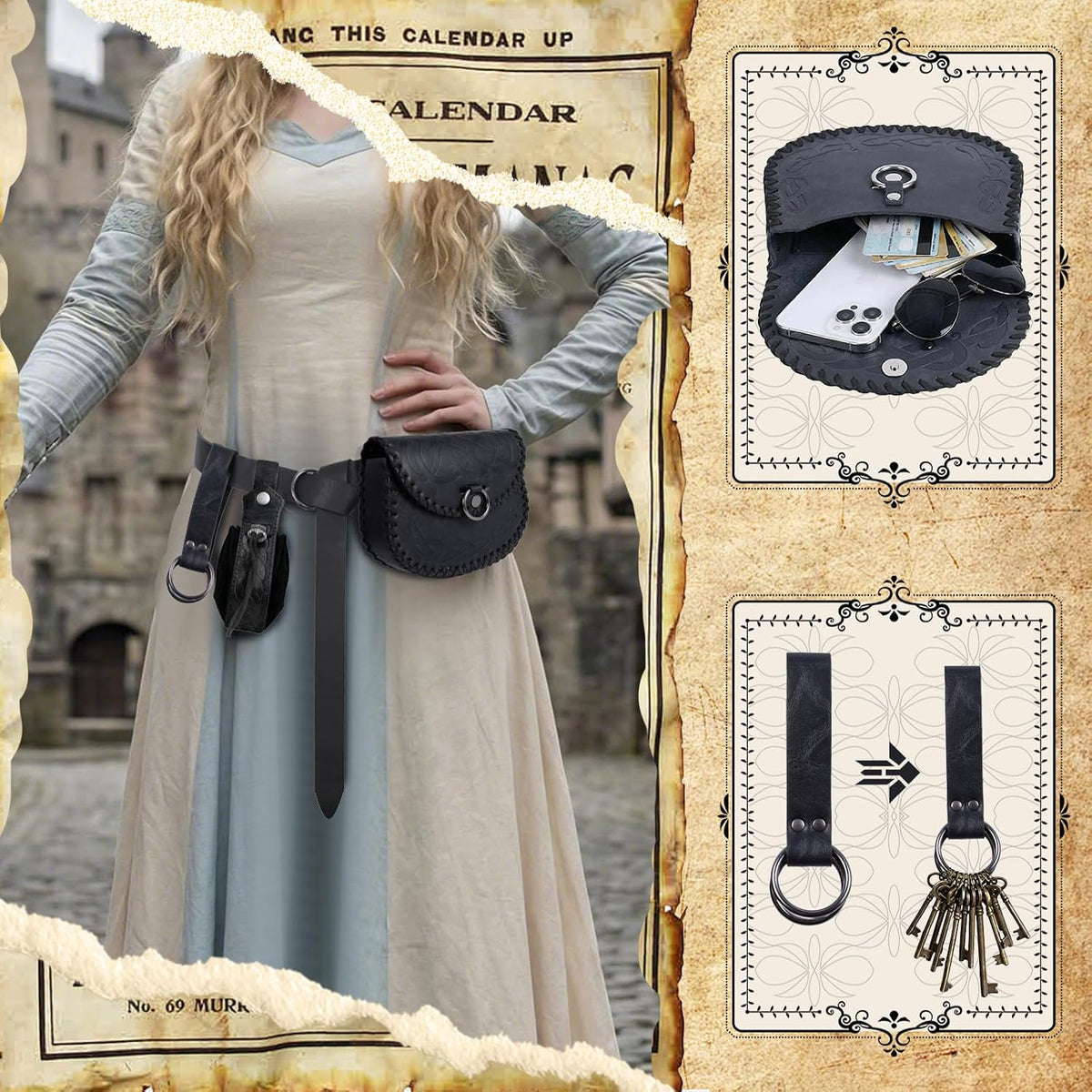 Black Renaissance Viking Pirate Belt Pouch 4pcs