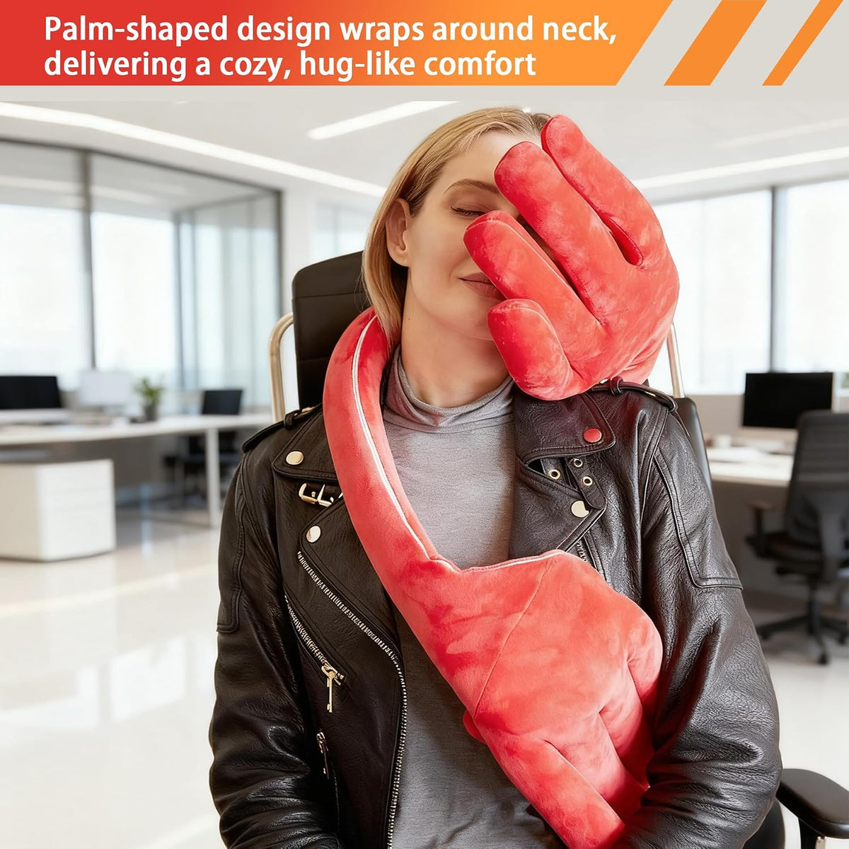 Ergonomic Palm Travel Neck Pillow-Head Support Pillow for Airplane, Car & Office | Adjustable & Bendable | Neck Phone Holder Pillows (Red)