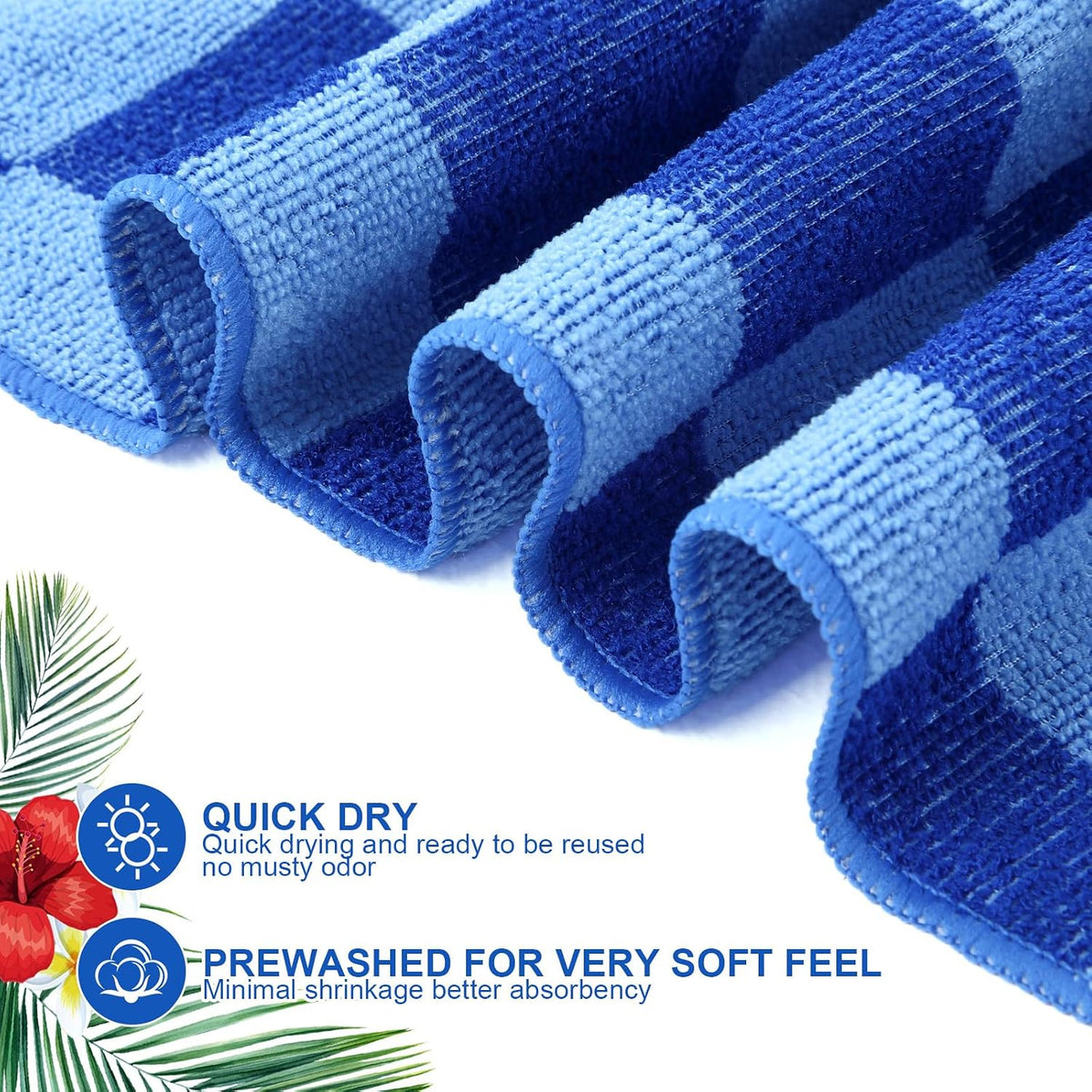 Peryiter 6 Pcs Oversized Microfiber Beach Towels Large Quick Dry Pool Towels Absorbent Camping Travel Blanket Set for Women Men Bath Beach(Classic Plaid,28 x 59 Inch,Navy Blue)
