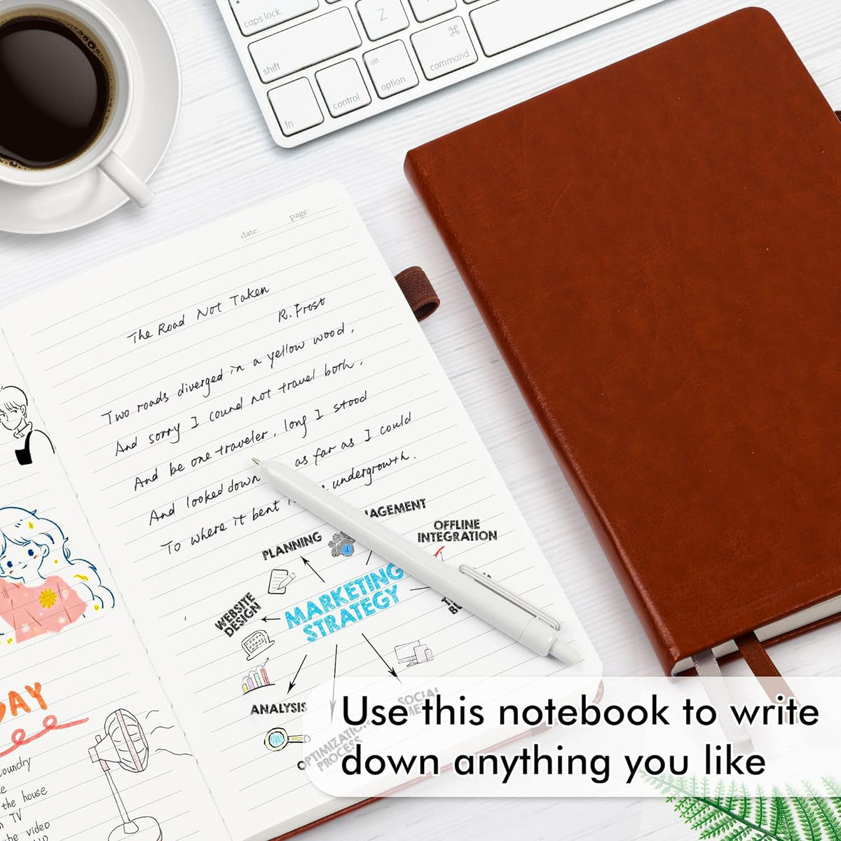12 Pack Notebooks Journals Bulk with 12 Black Pens, Feela A5 Hardcover Notebook Classic Ruled Journal Set with Pen Holder for School Business Work Travel Writing, 120 GSM, 5.1”x8.3”, Brown