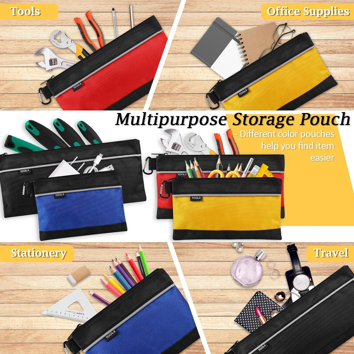 4 Pack Tool Pouch, Small Tool Bag with Zipper, 1680D Oxford Tool Pouches