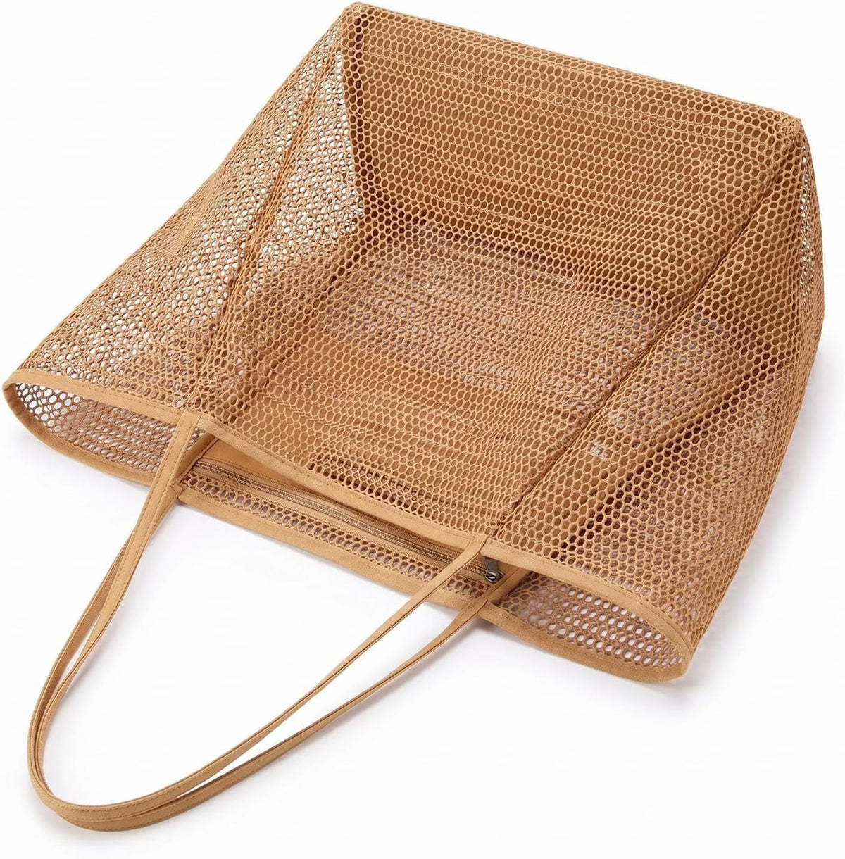 Women's Beach Bags, Lightweight Mesh Tote Bag, Sandproof Woven Shoulder Handbag with Zipper Pocket for Pool Travel