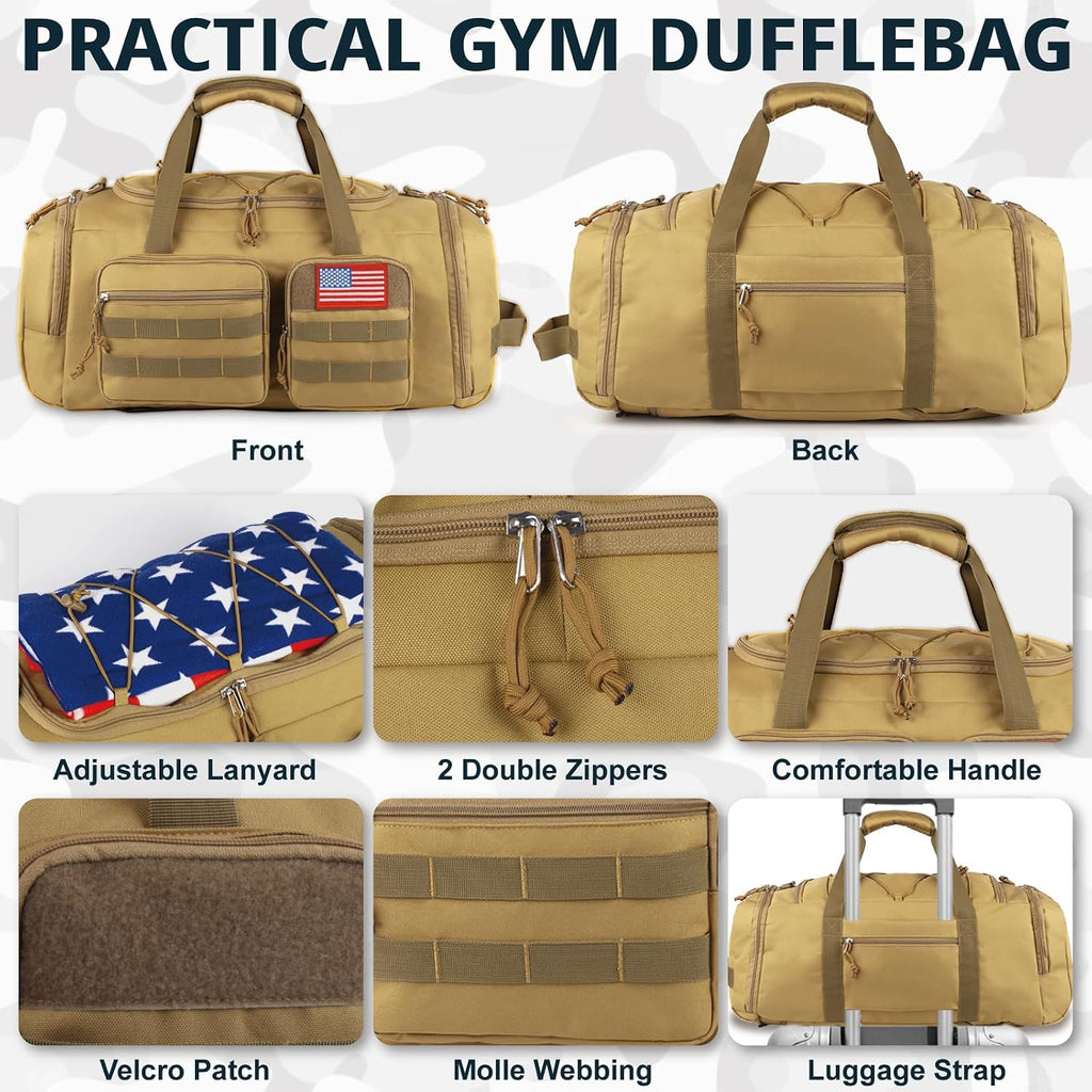 Tactical Gym Bag for Men,70L Large 3-in-1 Sports Duffle Bag for Travel Gym