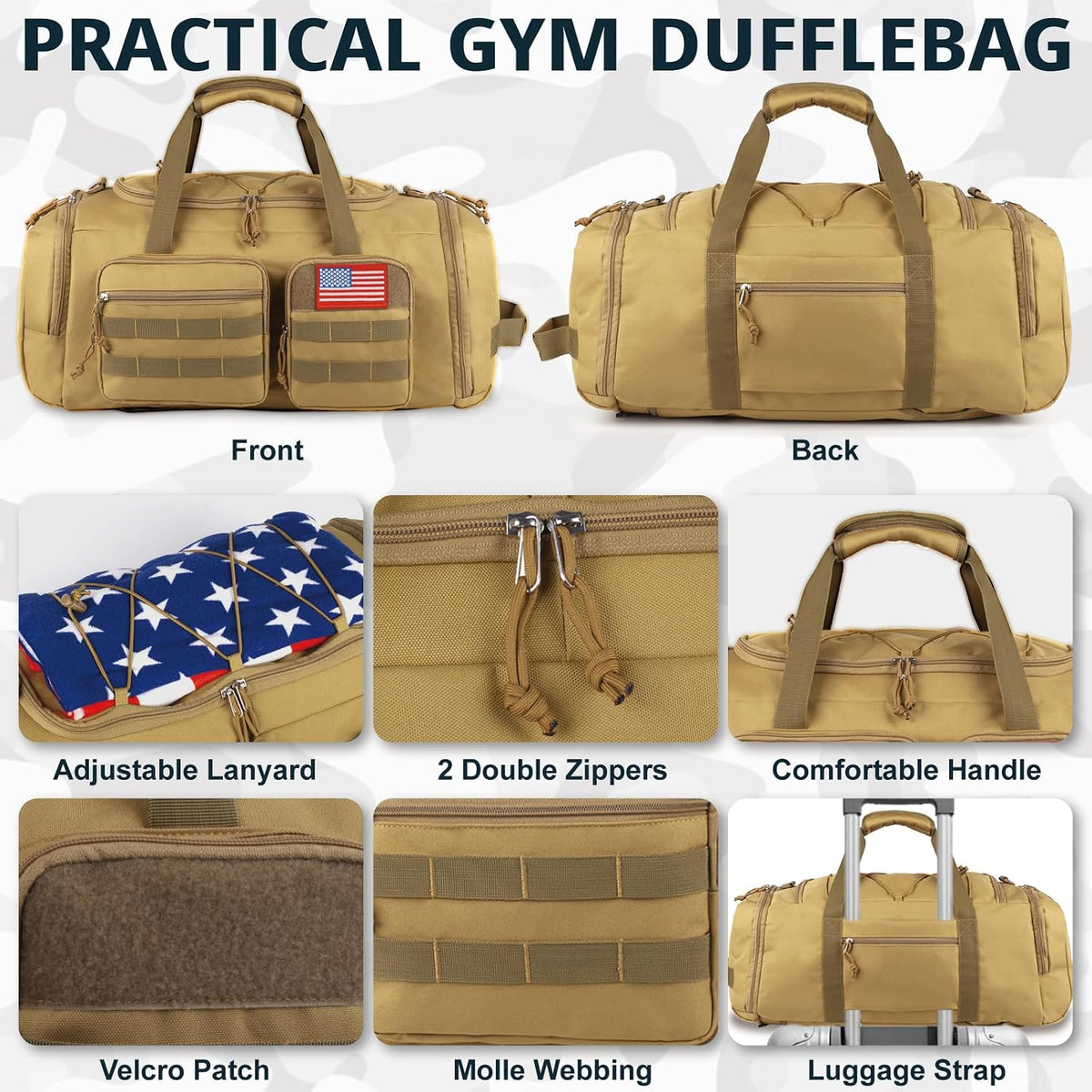 Tactical Gym Bag for Men,70L Large 3-in-1 Sports Duffle Bag for Travel Gym
