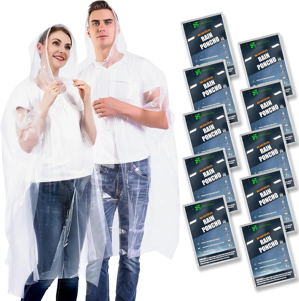 Disposable Rain Ponchos for Kids & Adults 6/10 Pack Extra Thick