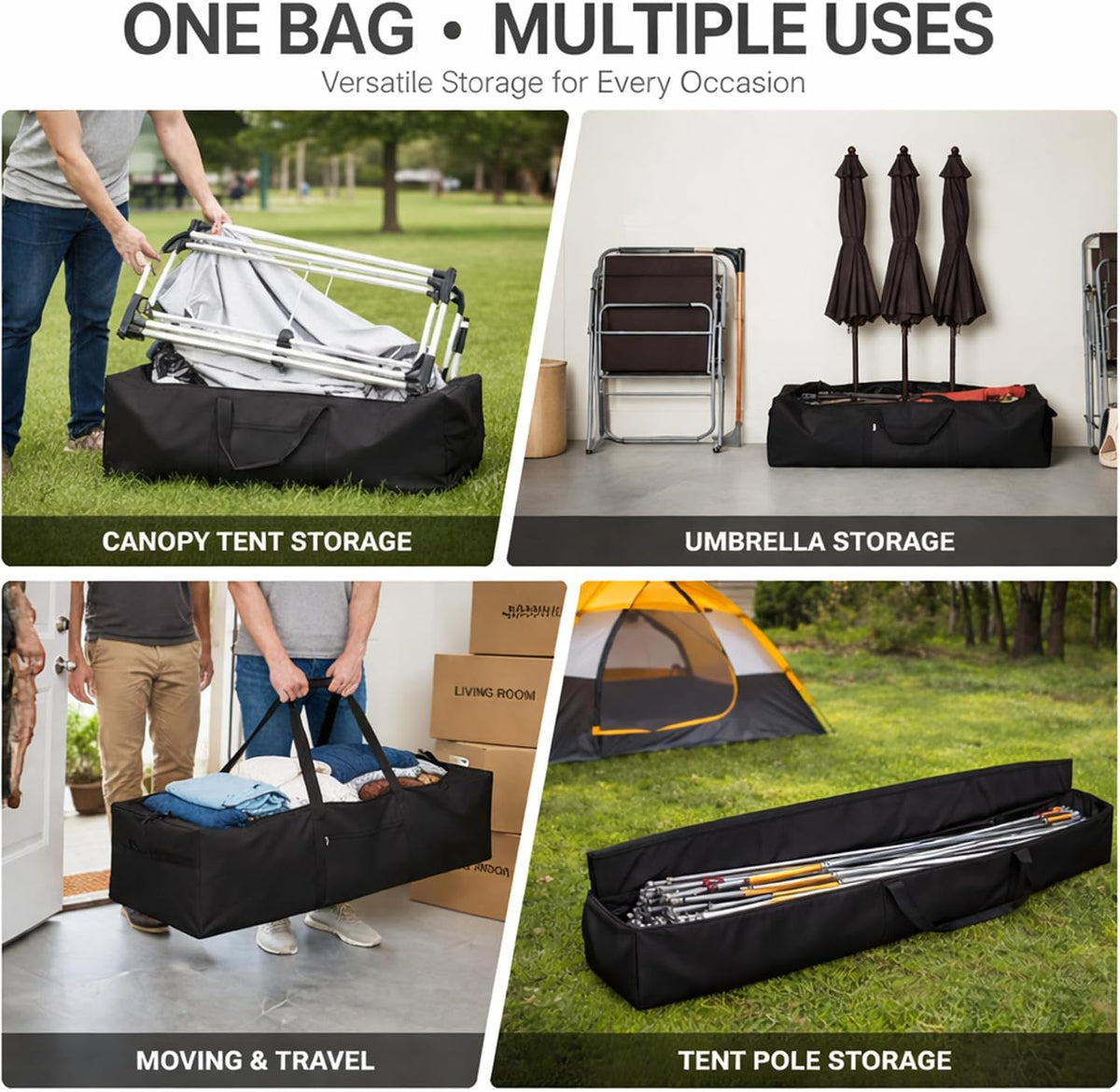 2 Pcs 83 x 16 x 12 Inch, 260 L Large Storage Duffle Bag Black