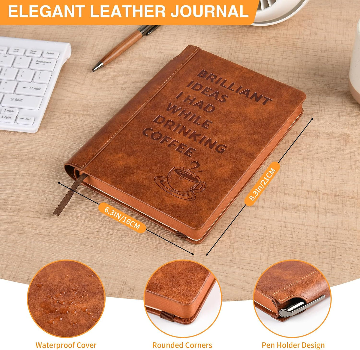 A5 Leather Hardcover Thick Journal Notebook Coffee themed Gifts For Coffee Lovers, Men, Women On Birthday Christmas For Travel, Work,Note Taking,288 Lined Pages A5 100gsm Paper