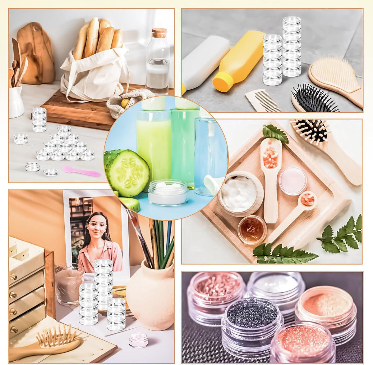 200 Pack 5g Plastic Jars with Lids, 5ml Round Clear Cosmetic Containers Makeup Jars, 5gram Travel Size Container Jar with Spatulas for Makeup Sample Lotion Cream Ointment Salve Balm Powder