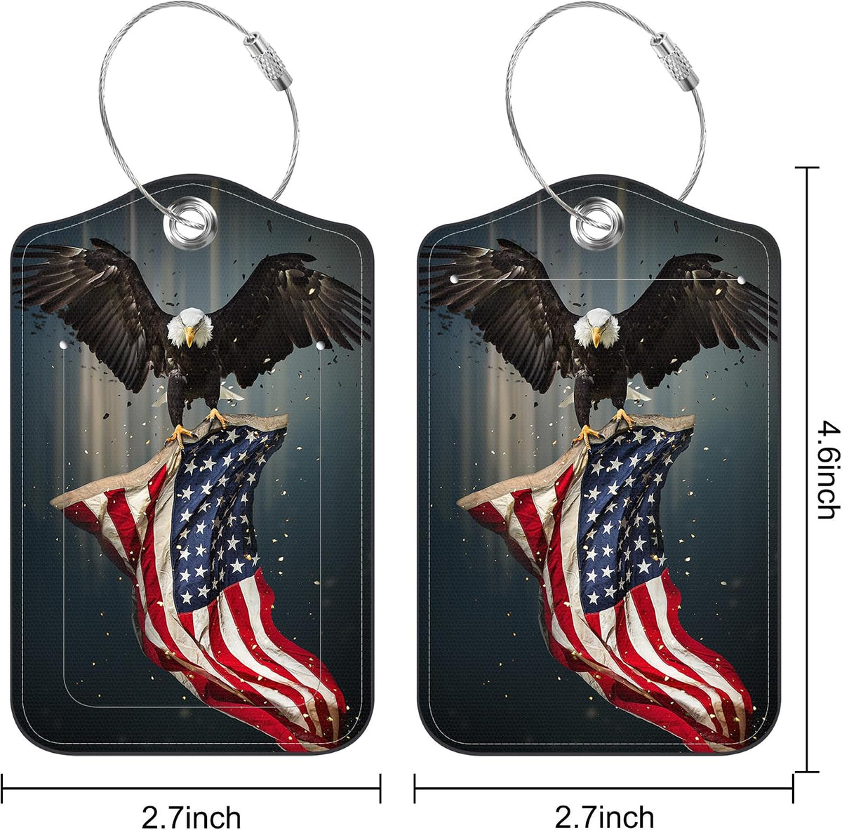 American Flag and Bald Eagle Luggage Tag for Suitcase 2 Pack Leather Luggage Tag with Privacy Flap Name ID Label and Metal Loop for Women Men Travel