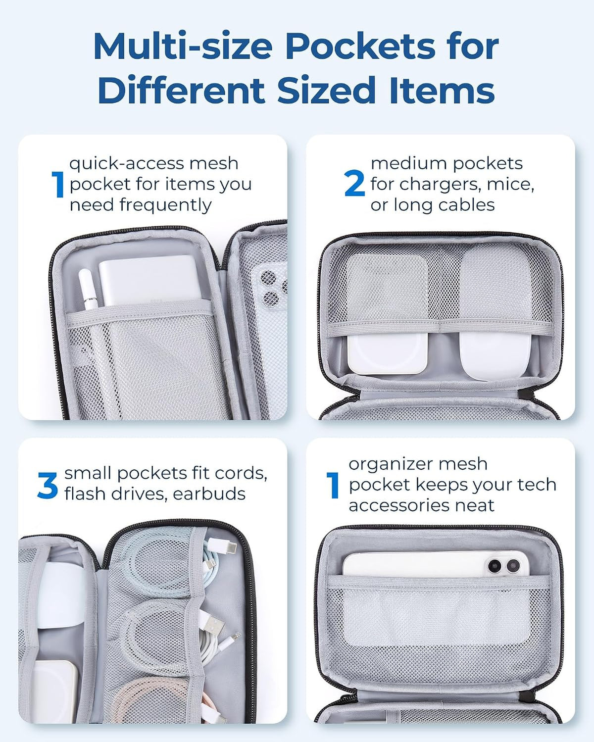 BAGSMART Electronics Travel Organizer for Cords, Zipper Pouch, Bluish Green