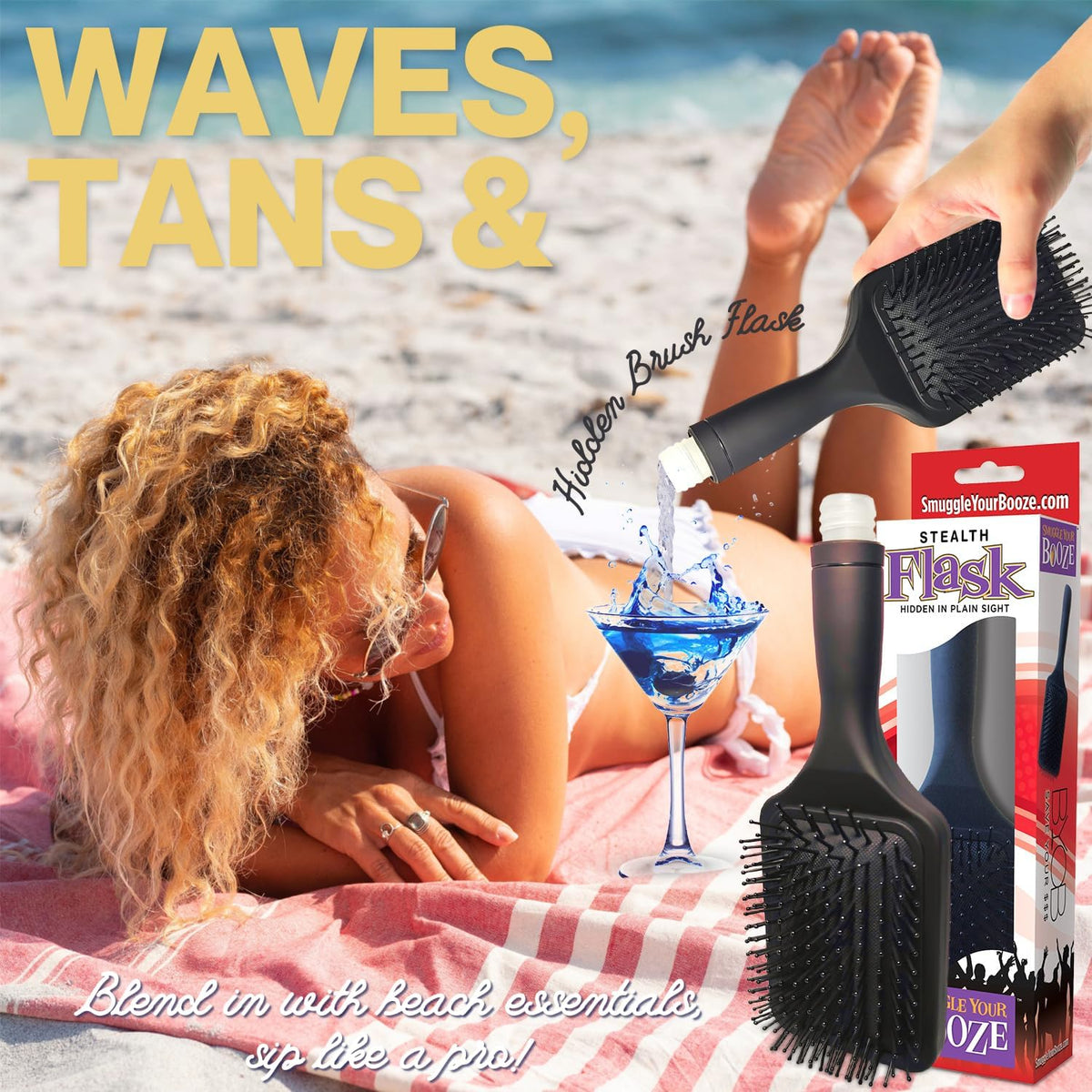 Hidden Paddle Hairbrush Flask by Smuggle Your Booze - 6 oz Secret Hair Brush BPA-Free Flask for Liquor Disguise for Women | Party Women’s Discreet Alcohol Travel Flasks for Cruises, Concerts, Festival