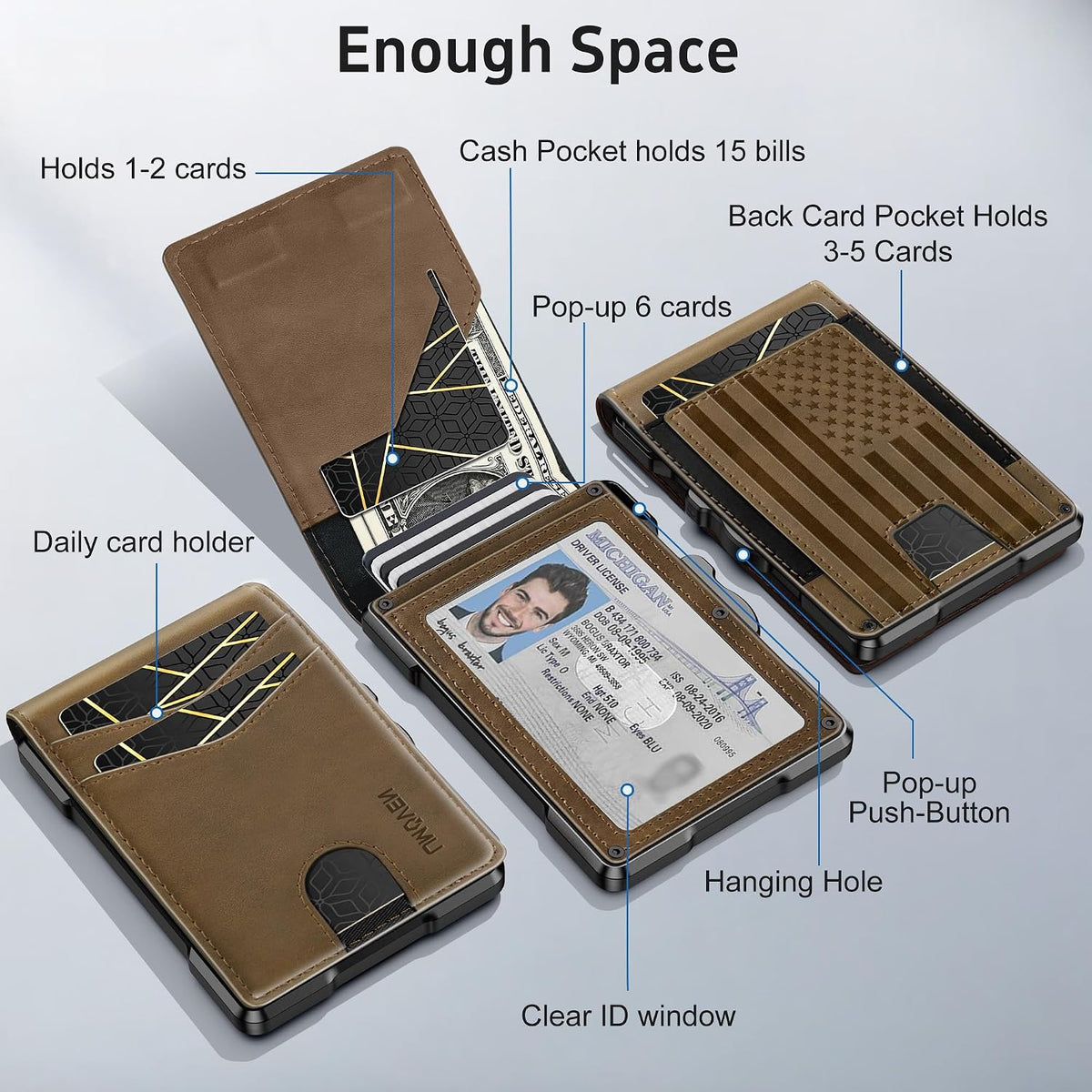 Wallet for Men Minimalist RFID‑Blocking Slim Leather Card Holder Cash Slot