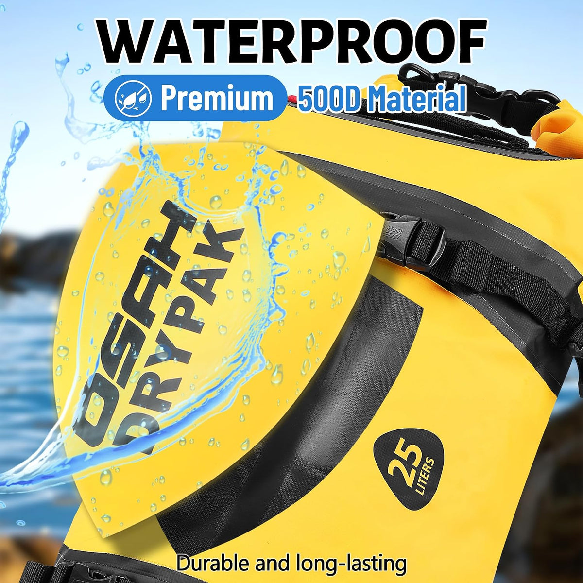 OSAH DRYPAK 25L Waterproof Dry Bag - Motorcycle Luggage Tail Bag with Straps for Back Seat, Roll Top Lightweight Waterproof Backpack Sack for Travel, Swimming, Boating, Kayaking, Camping and Beach