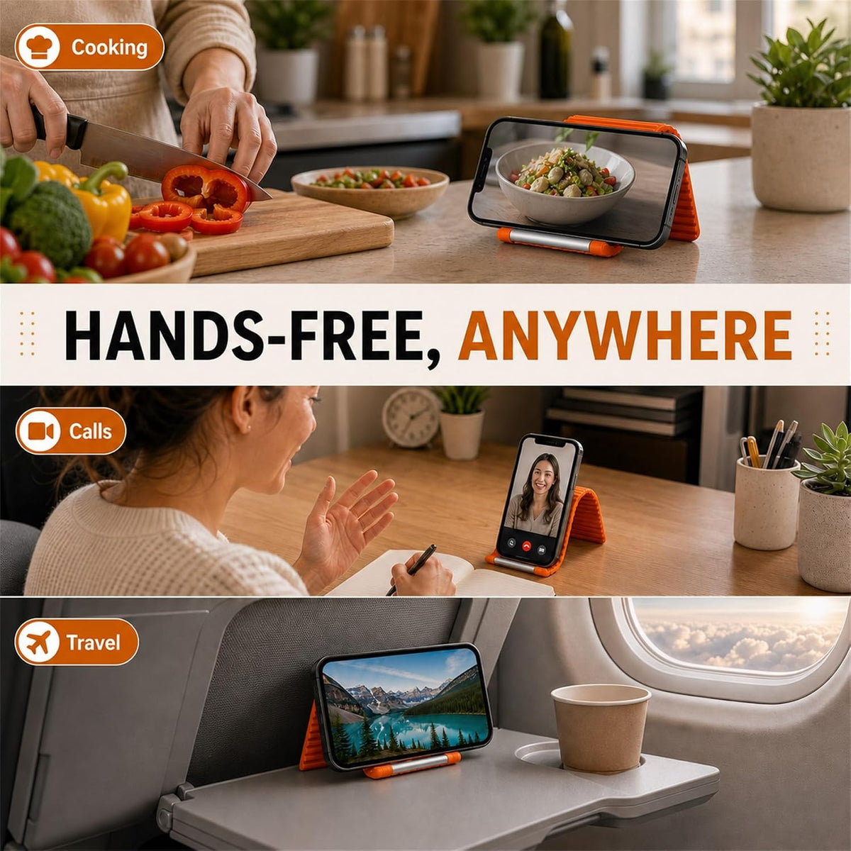 Flexible Silicone Phone Holder, Foldable Stand for Airplane Travel