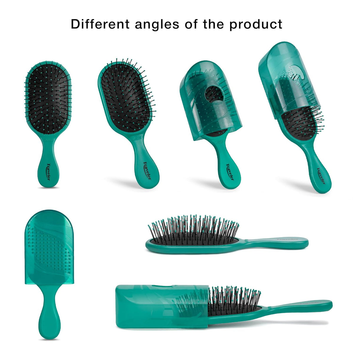 NuWay® Traveler® Patented Compact Hair Brush for Purse, Gym & Daily Carry - Gentle Detangling Brush for Wet or Dry Hair, Everyday Scalp Comfort (Emerald Green)