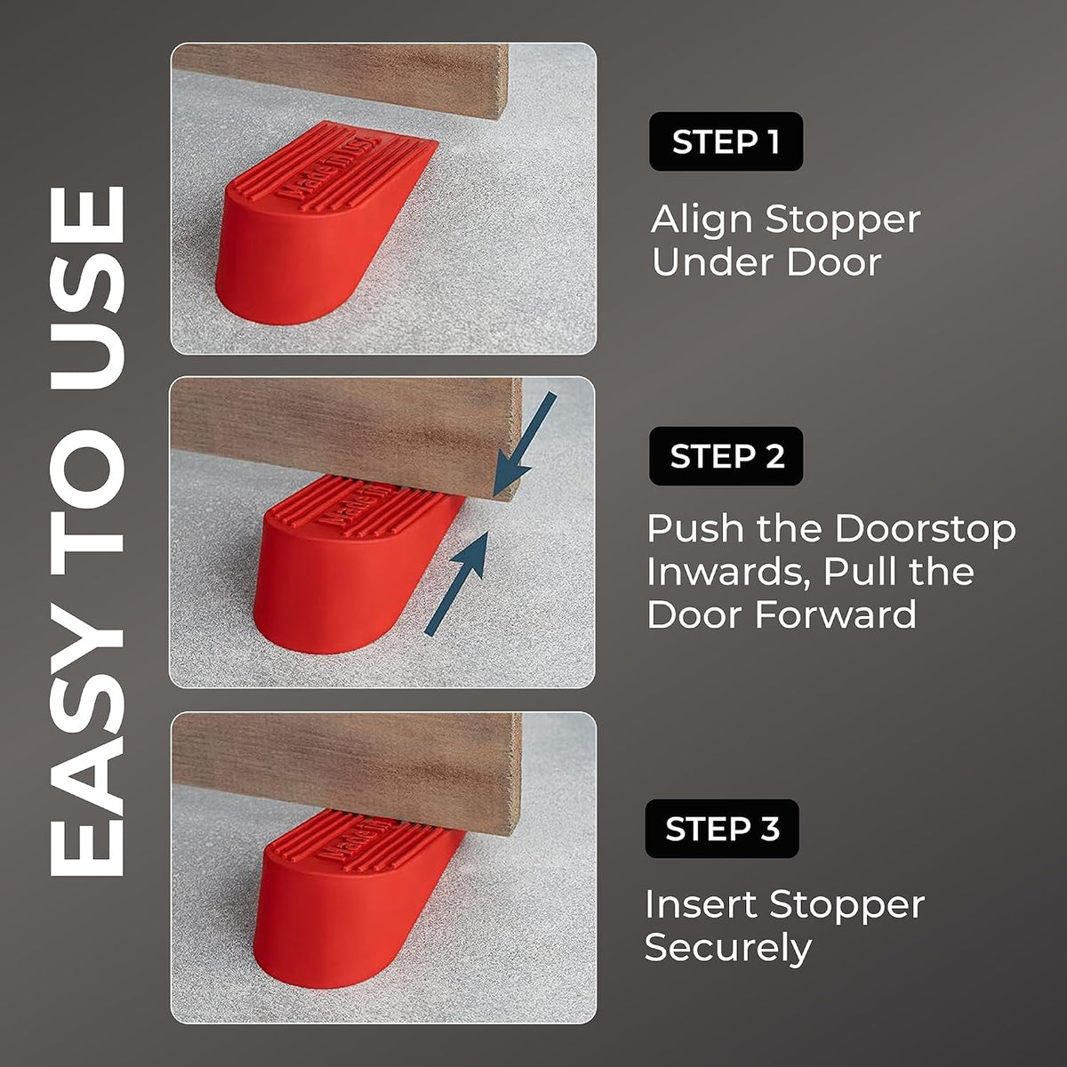 Large Big Rubber Door Stopper Made In USA - Door Stop Wedge for Carpet, Tile,Concrete Floor - Door Stoppers for Bottom of Door -Tall Heavy Duty for Commercial & Home- 6.5 x 2.75 x 1.9 Inches Black 5PK