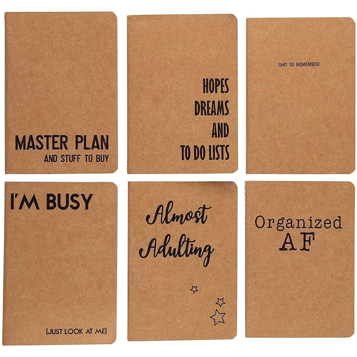 Paper Junkie A6 Kraft Paper Pocket Notebook Set - 4 x 5.75 In, 12-Pack, Brown Rustic, Soft Cover - Funny Mini Notebooks & Funny Pocket Journal for Note Taking