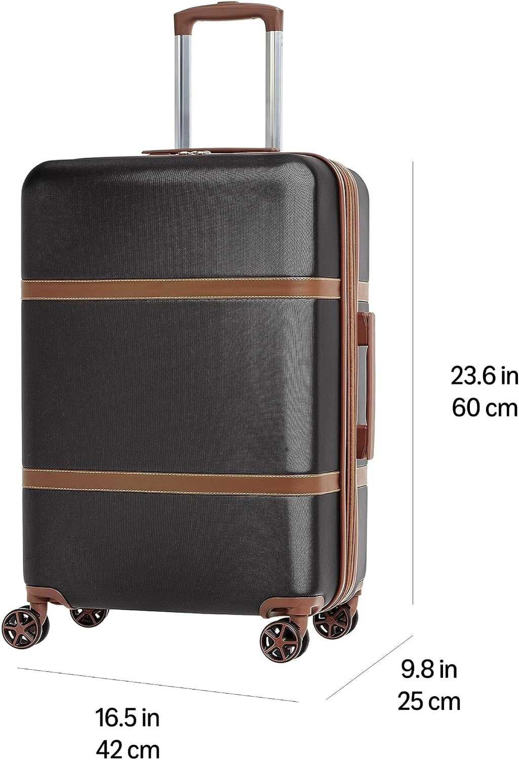 Amazon Basics 24-inch Hardside Checked Luggage With Leather Detailing, Expandable Spinner Suitcase With 4 double Wheels, Scratch-Resistant Surface, Black