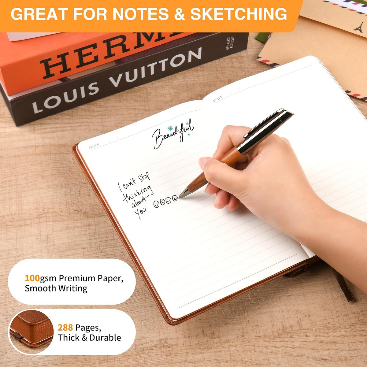 Cool Meaningful Graduation Gifts Leather Journal For Her And Him With Pen,Graduation Notebook For Travel, Work, School, Note Taking, College Ruled,288 Lined Pages 100gsm Paper（Grad Journal）